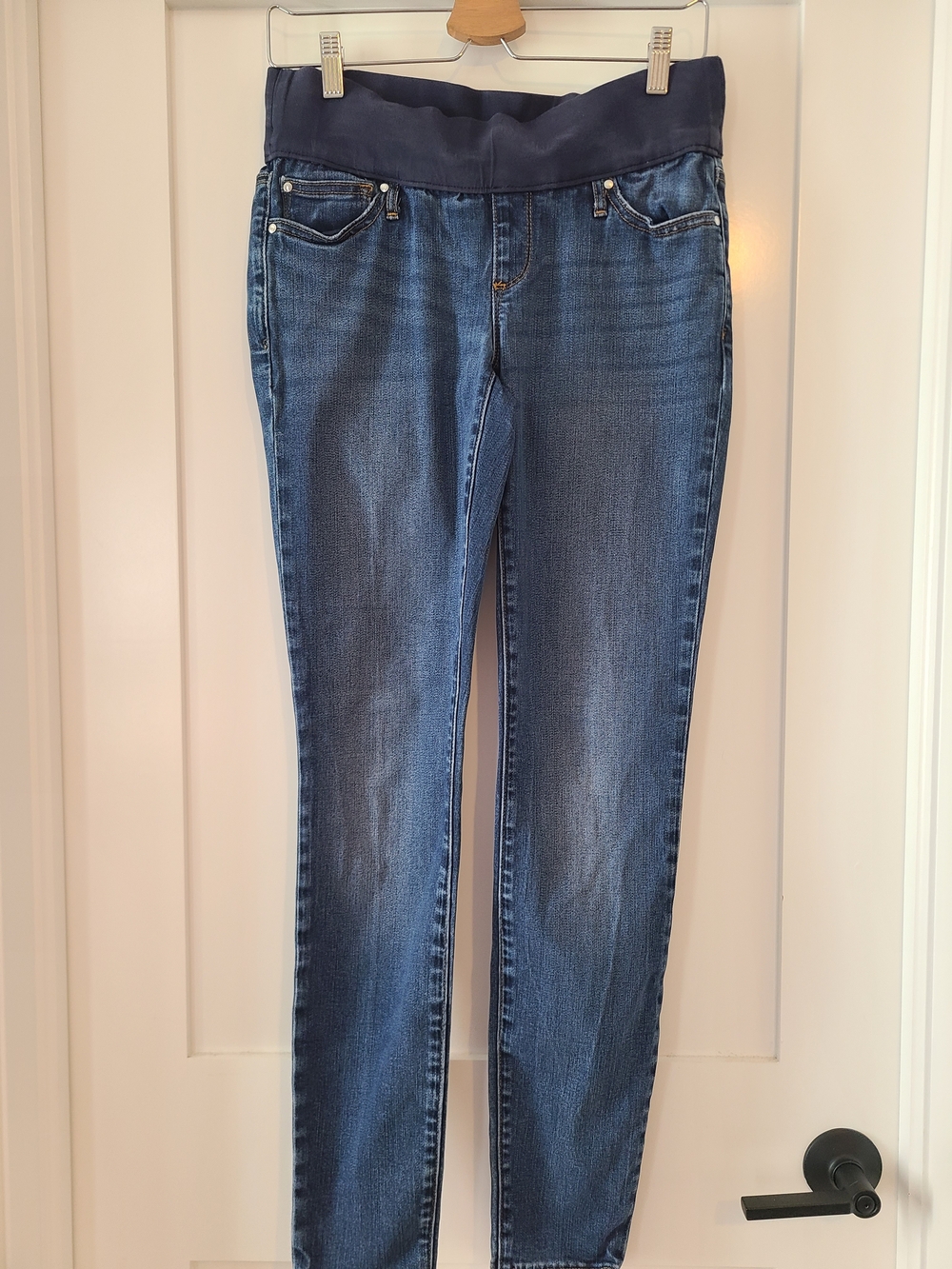 Women's Maternity Skinny Jeans with Dark Blue Waist Panel - Blue